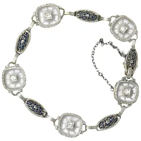 Art Deco Diamond Camphor Glass Enamel Platinum-Topped Bracelet