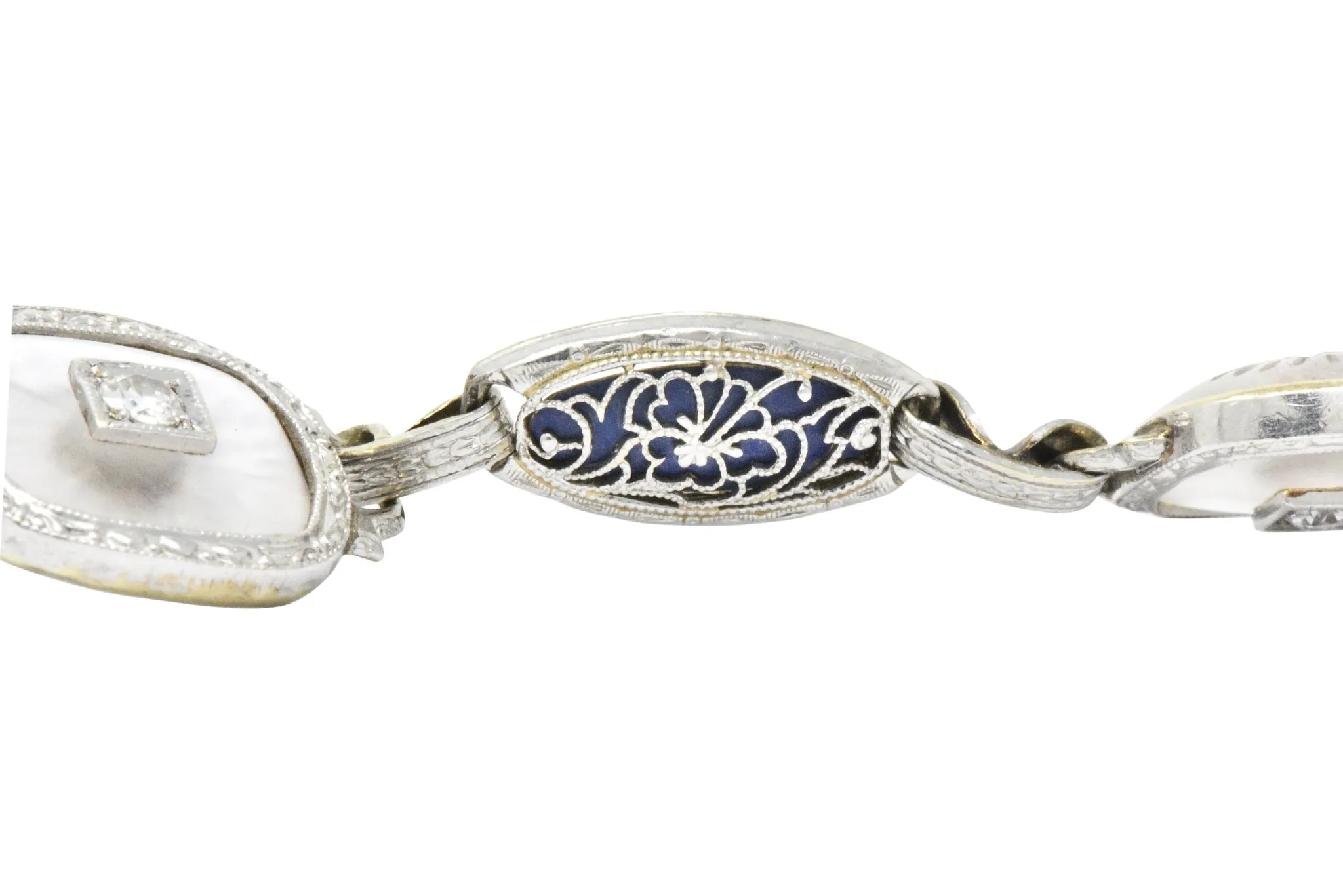 Art Deco Diamond Camphor Glass Enamel Platinum-Topped Bracelet