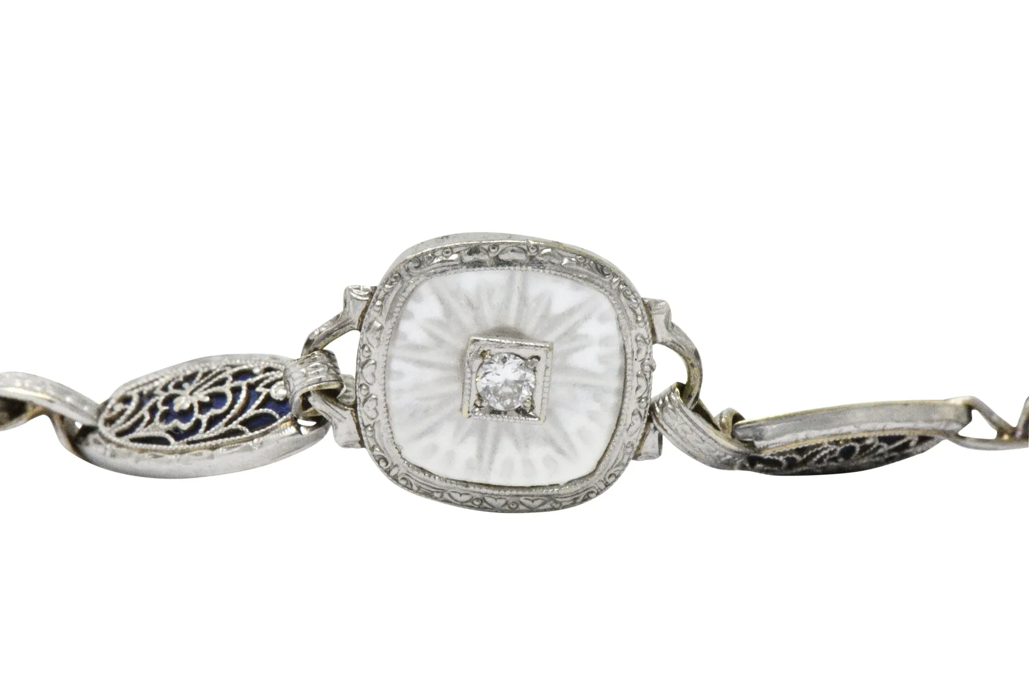 Art Deco Diamond Camphor Glass Enamel Platinum-Topped Bracelet