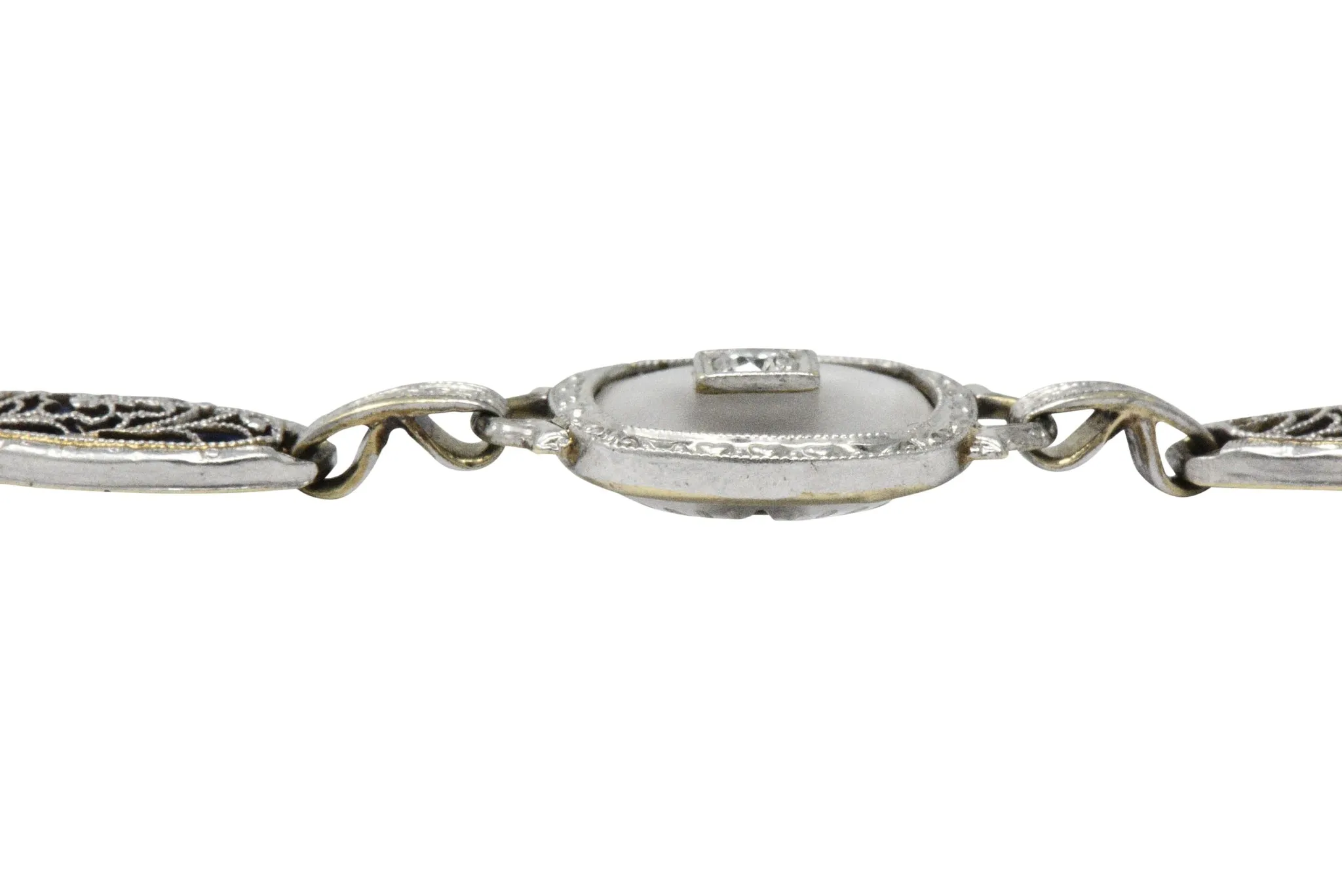 Art Deco Diamond Camphor Glass Enamel Platinum-Topped Bracelet