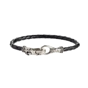 Edgy Skull Clasp Braided Leather Bracelet