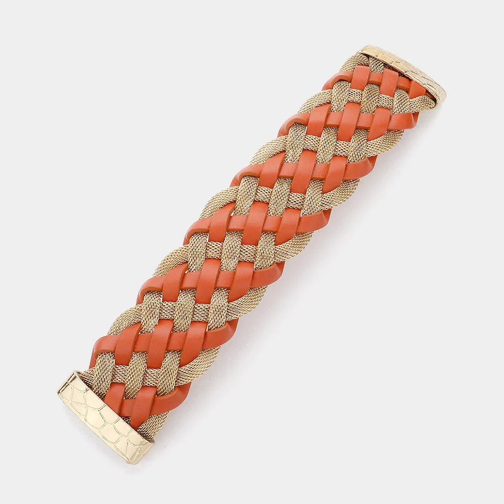 iLLASPARKZ Braided Metal Mesh Faux Leather Magnetic Bracelet