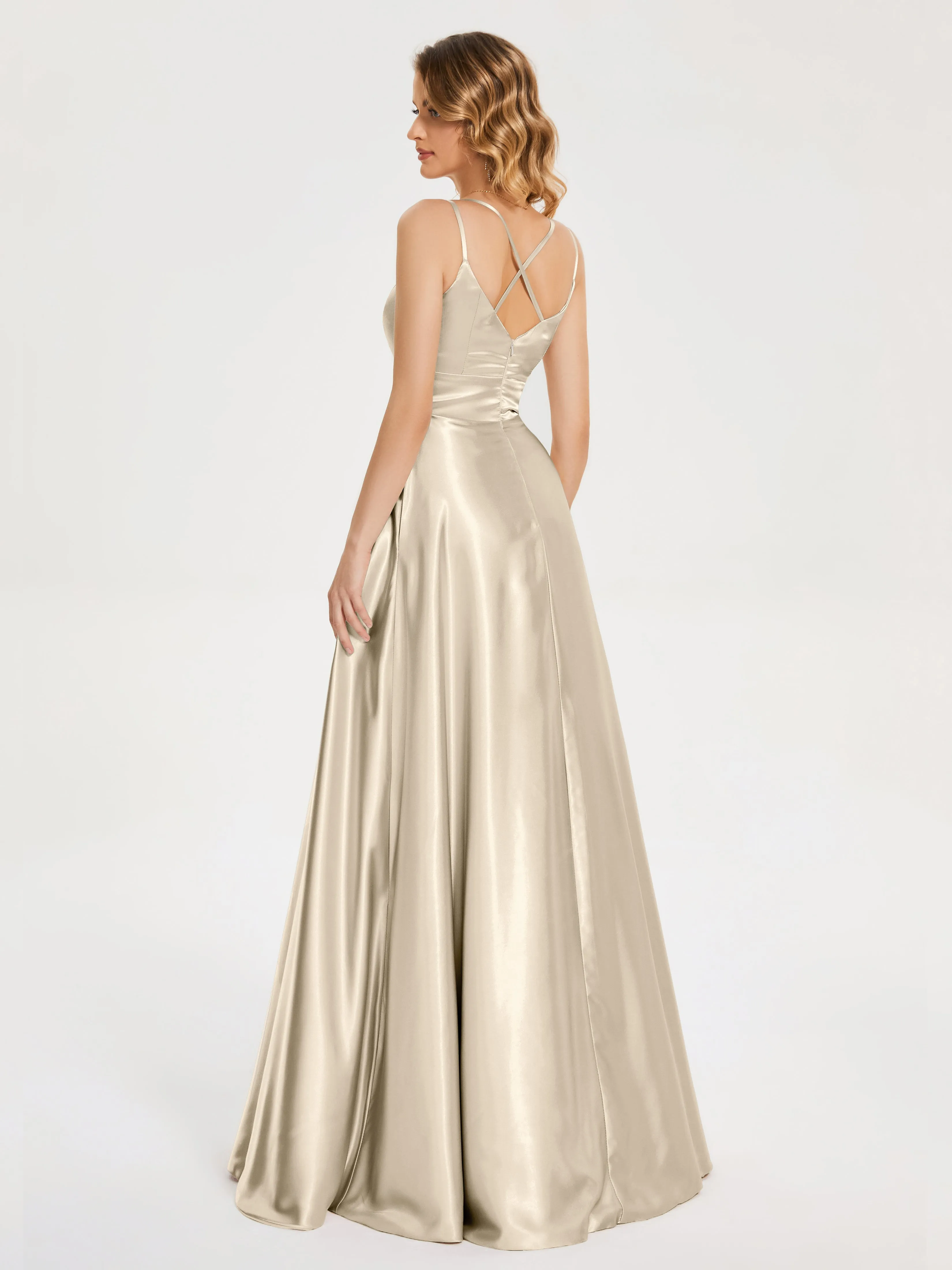 Crossover V-Neck Soft Satin Bridesmaid Dress