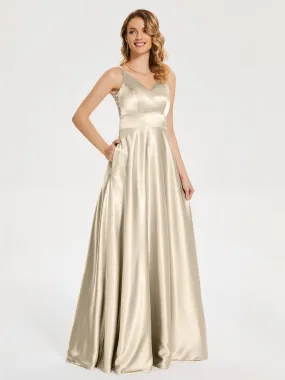 Crossover V-Neck Soft Satin Bridesmaid Dress