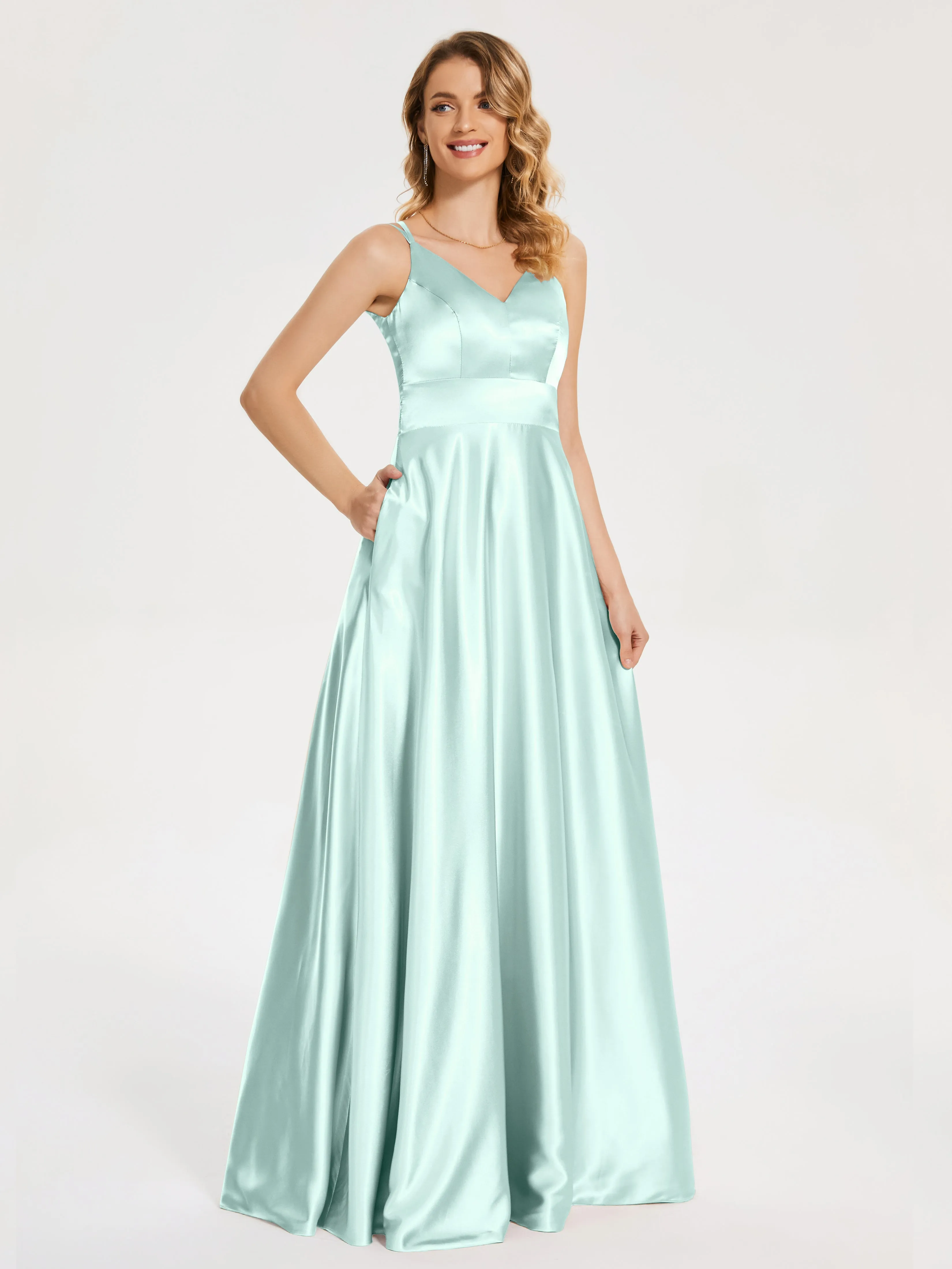 Crossover V-Neck Soft Satin Bridesmaid Dress