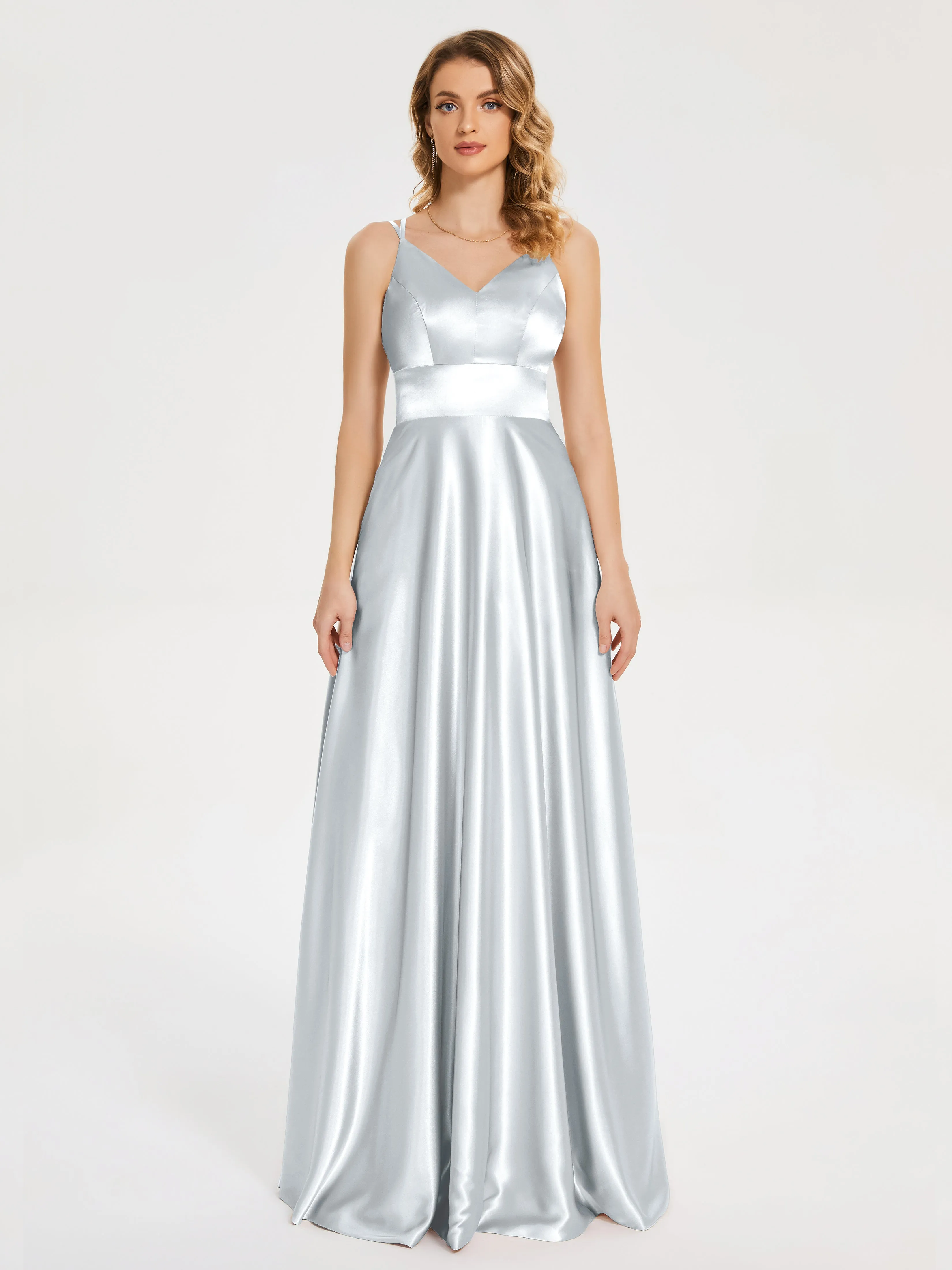 Crossover V-Neck Soft Satin Bridesmaid Dress