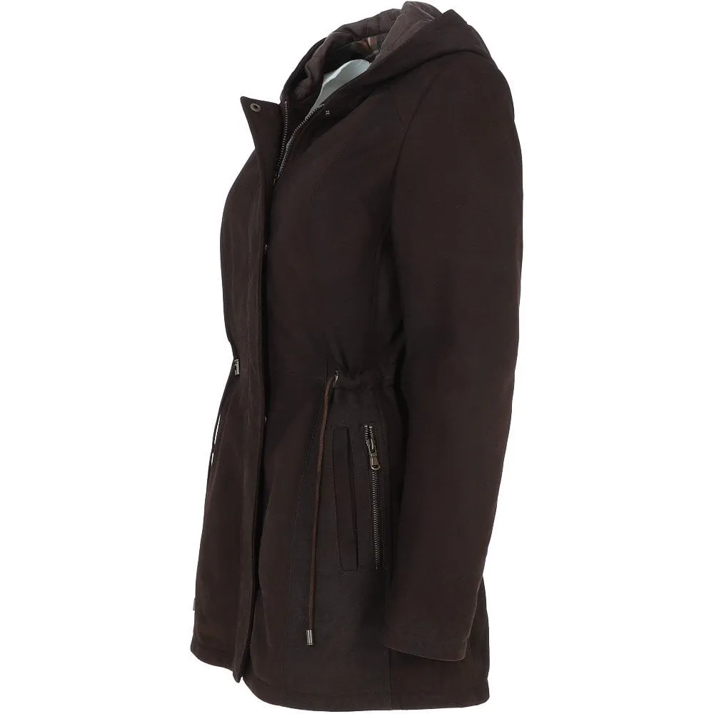 Brown Nubuck Leather Hooded Coat for Women