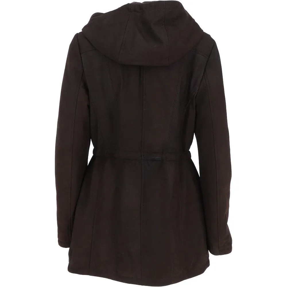 Brown Nubuck Leather Hooded Coat for Women