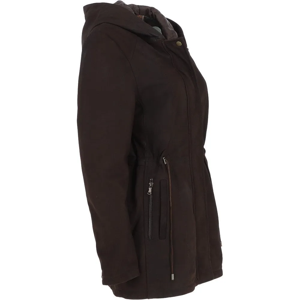 Brown Nubuck Leather Hooded Coat for Women