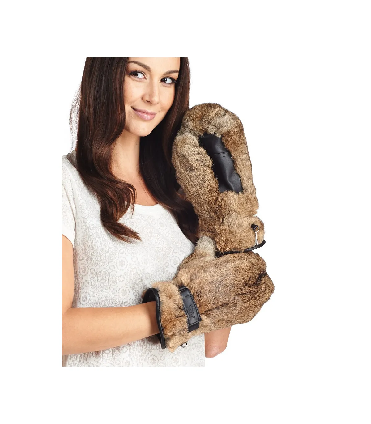 Brown Rabbit Fur Mittens