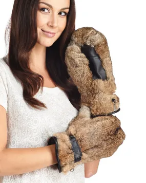 Brown Rabbit Fur Mittens