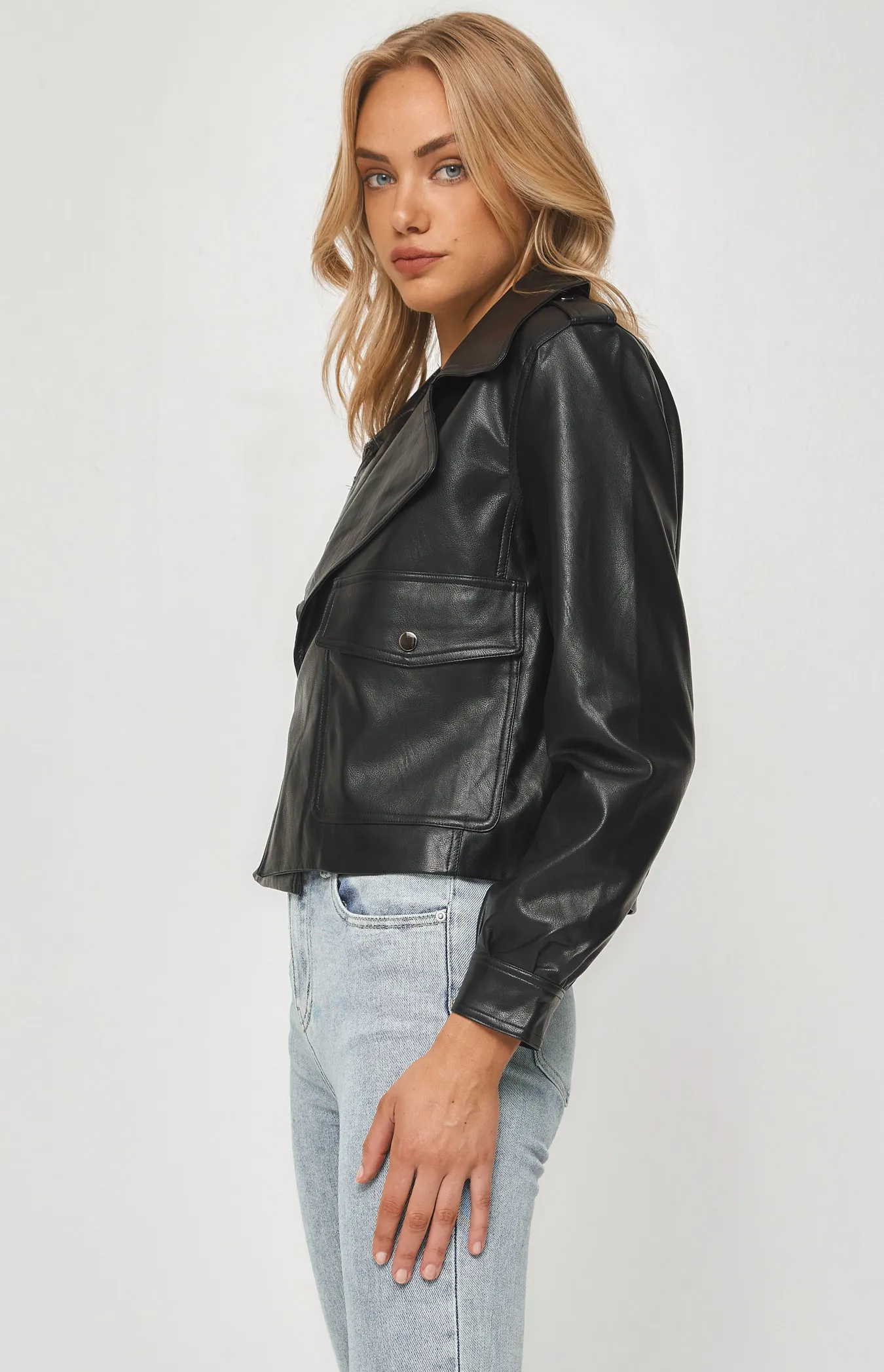 Buckle Detail Faux Leather Jacket