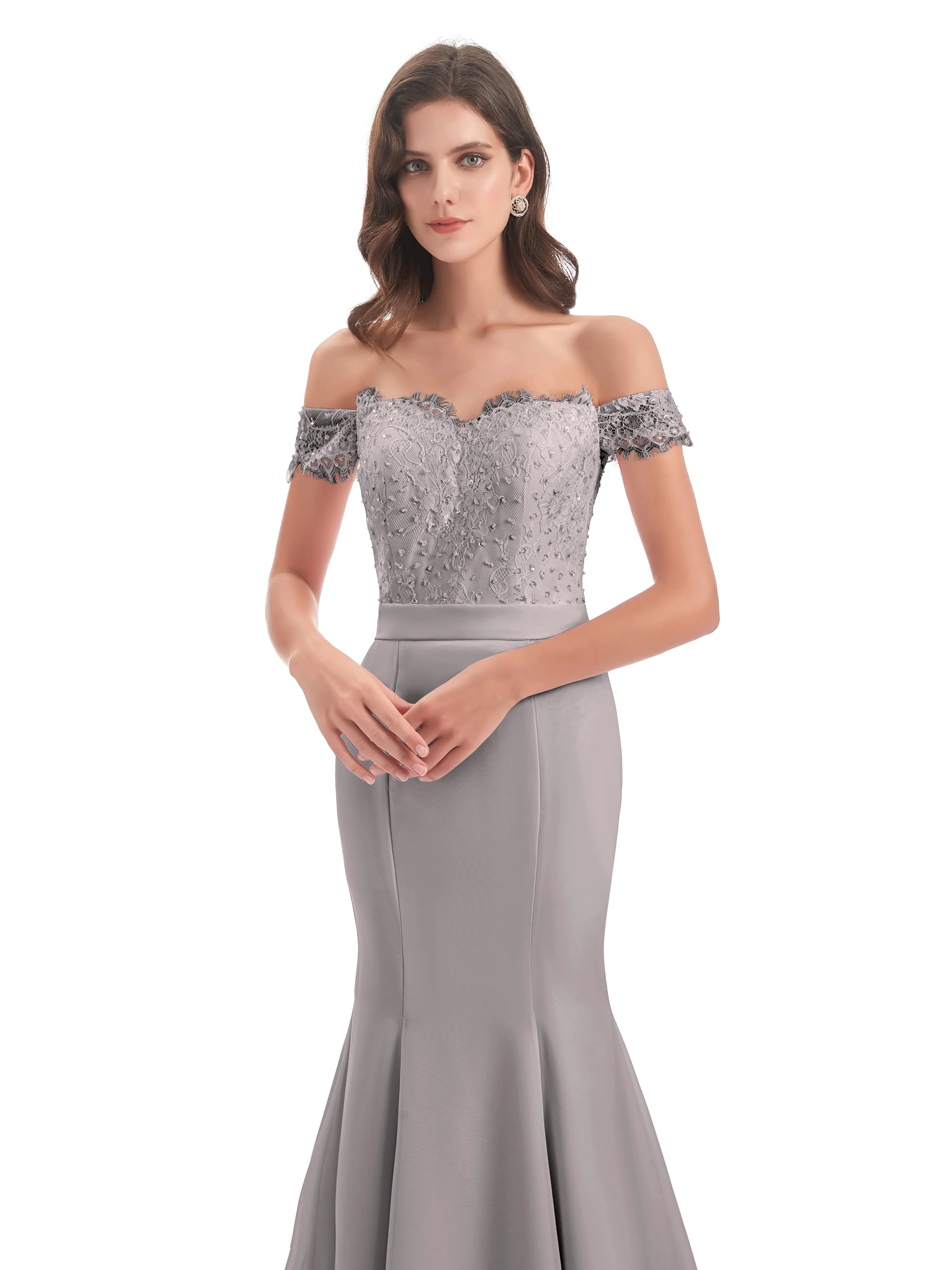 Off-Shoulder Mermaid Court Train Bridesmaid Dress