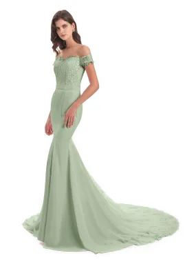 Off-Shoulder Mermaid Court Train Bridesmaid Dress