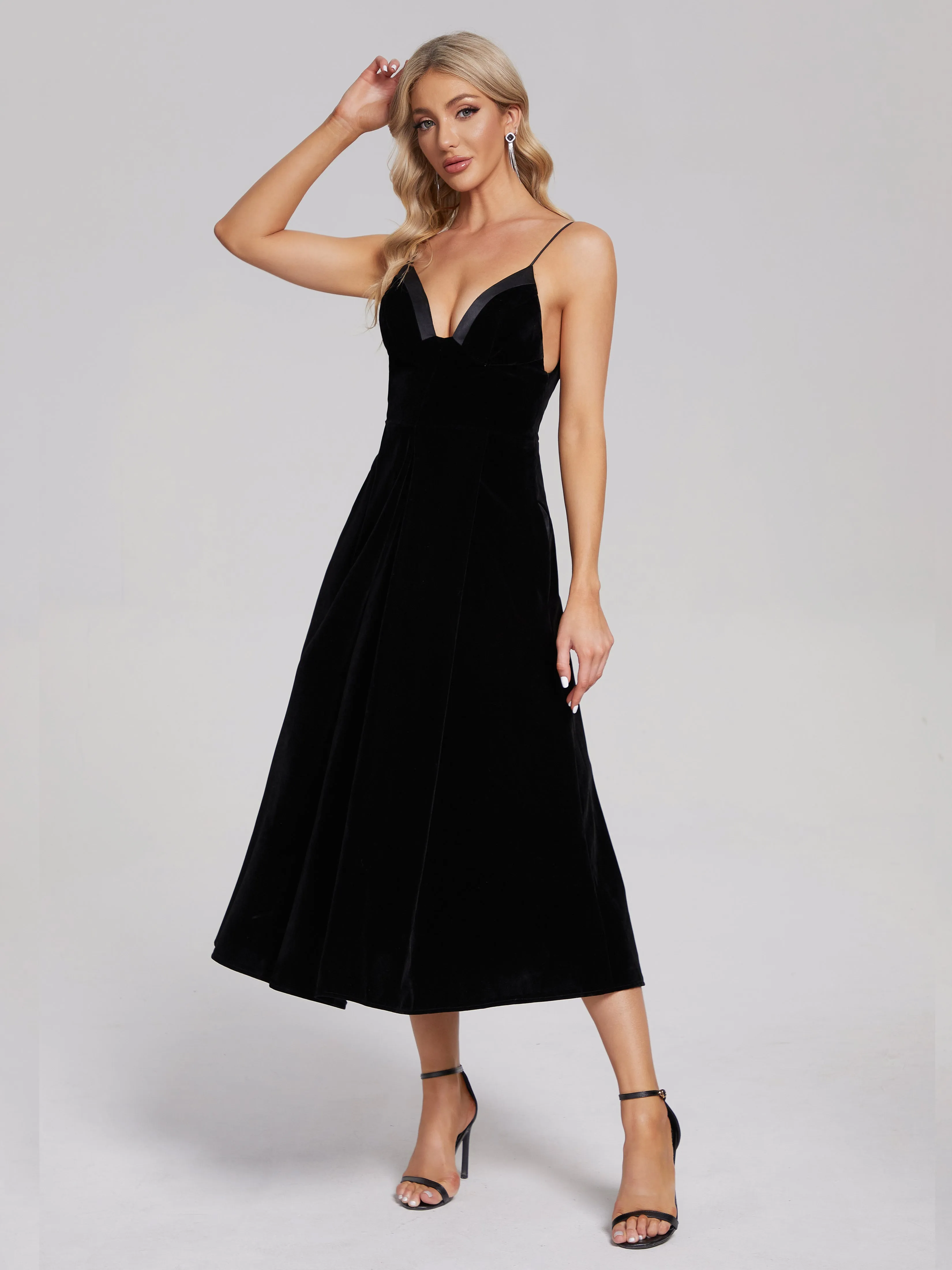 Velvet Midi Bridesmaid Dress with Spaghetti Straps