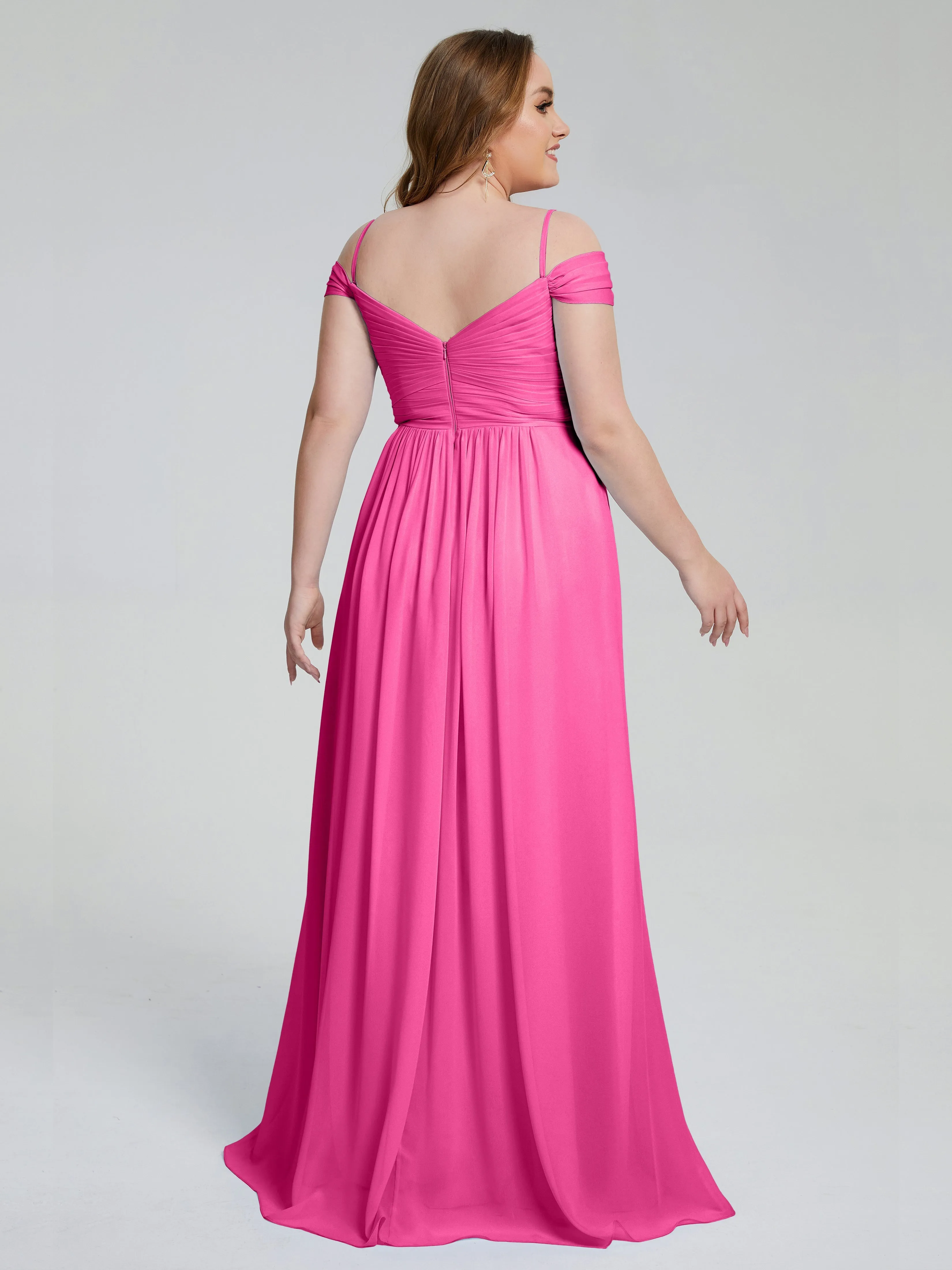 Pretty Plus Size Chiffon Bridesmaid Dress with Split Straps