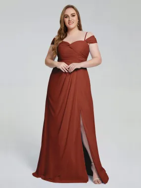 Pretty Plus Size Chiffon Bridesmaid Dress with Split Straps