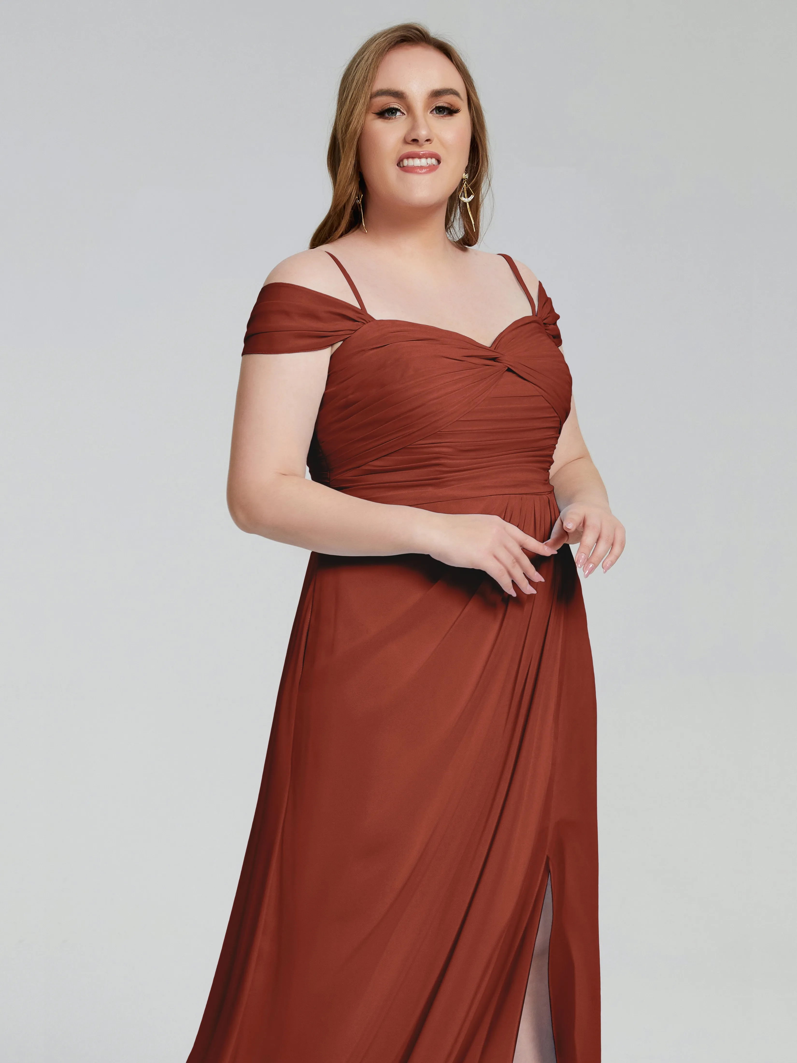 Pretty Plus Size Chiffon Bridesmaid Dress with Split Straps