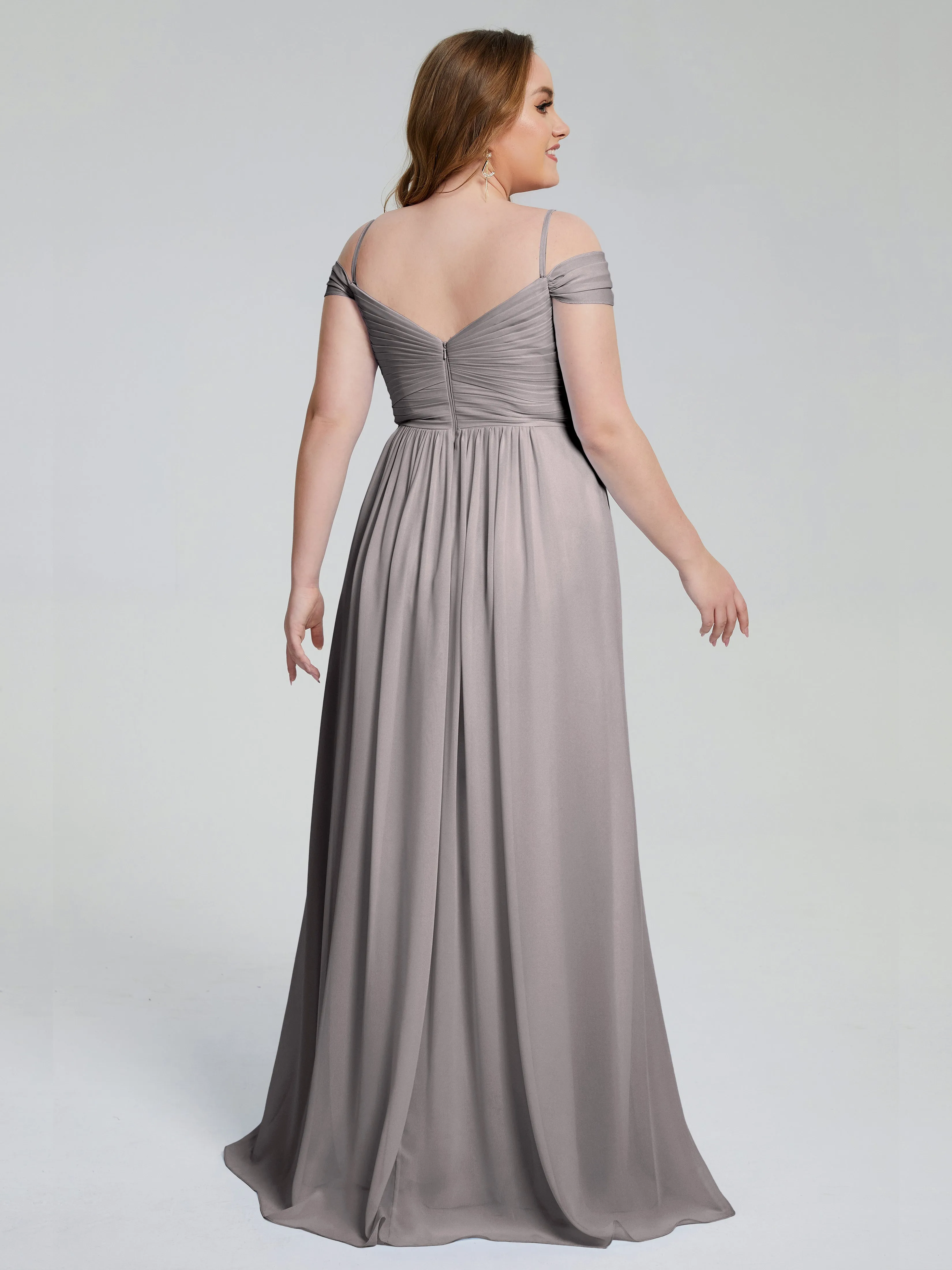 Pretty Plus Size Chiffon Bridesmaid Dress with Split Straps