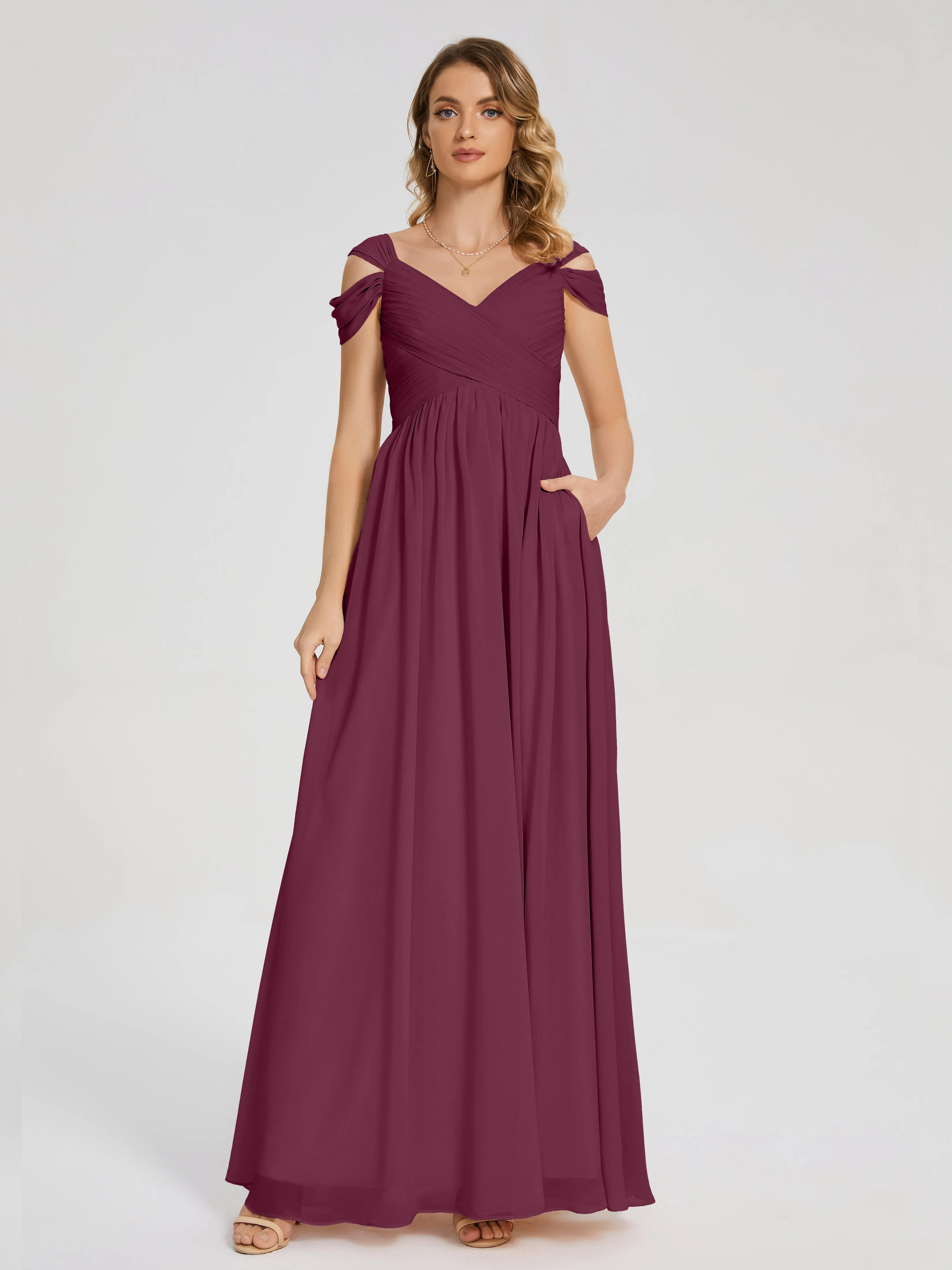 Trapeze V-Neck Chiffon Bridesmaid Dresses