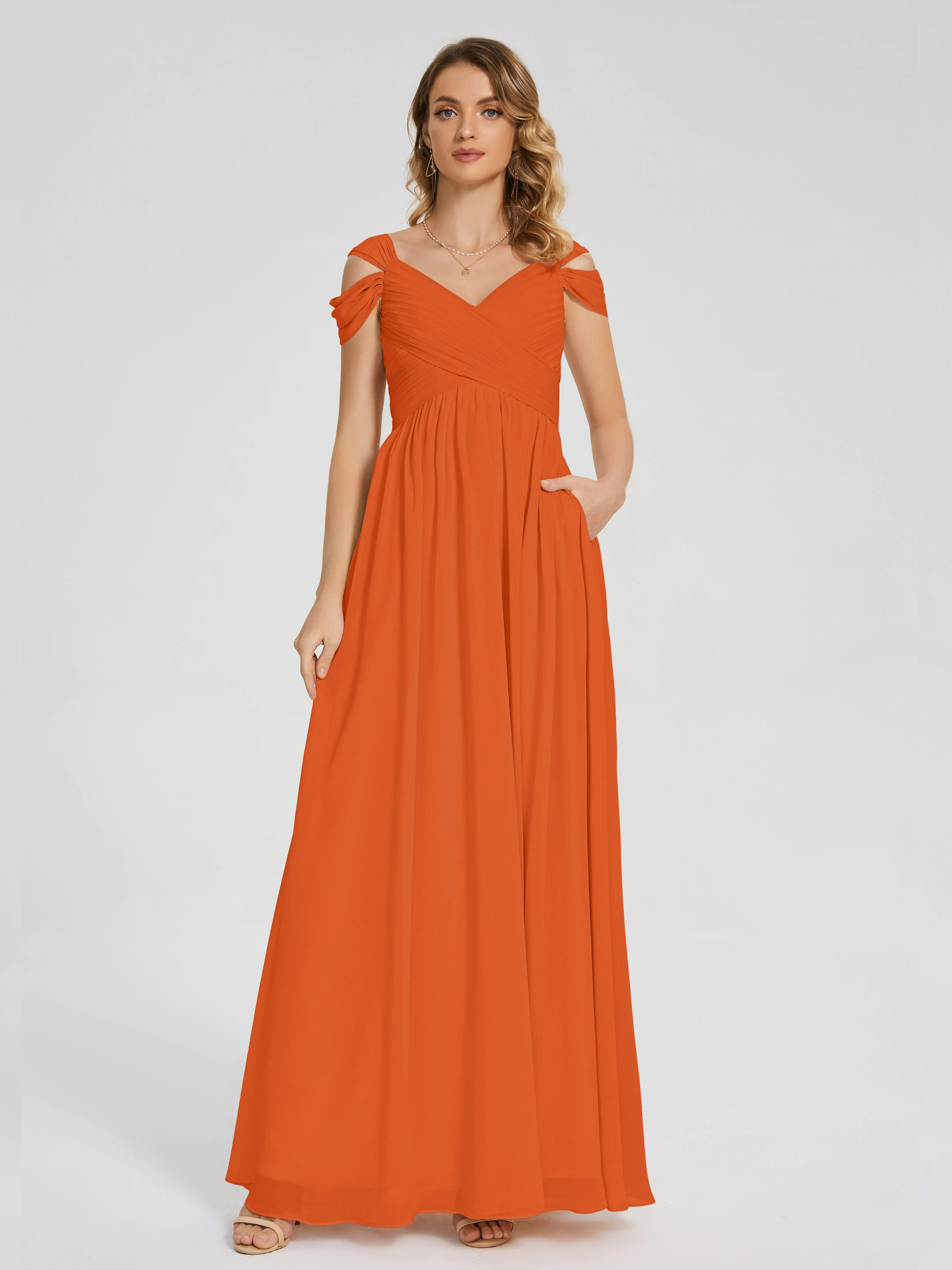 Trapeze V-Neck Chiffon Bridesmaid Dresses