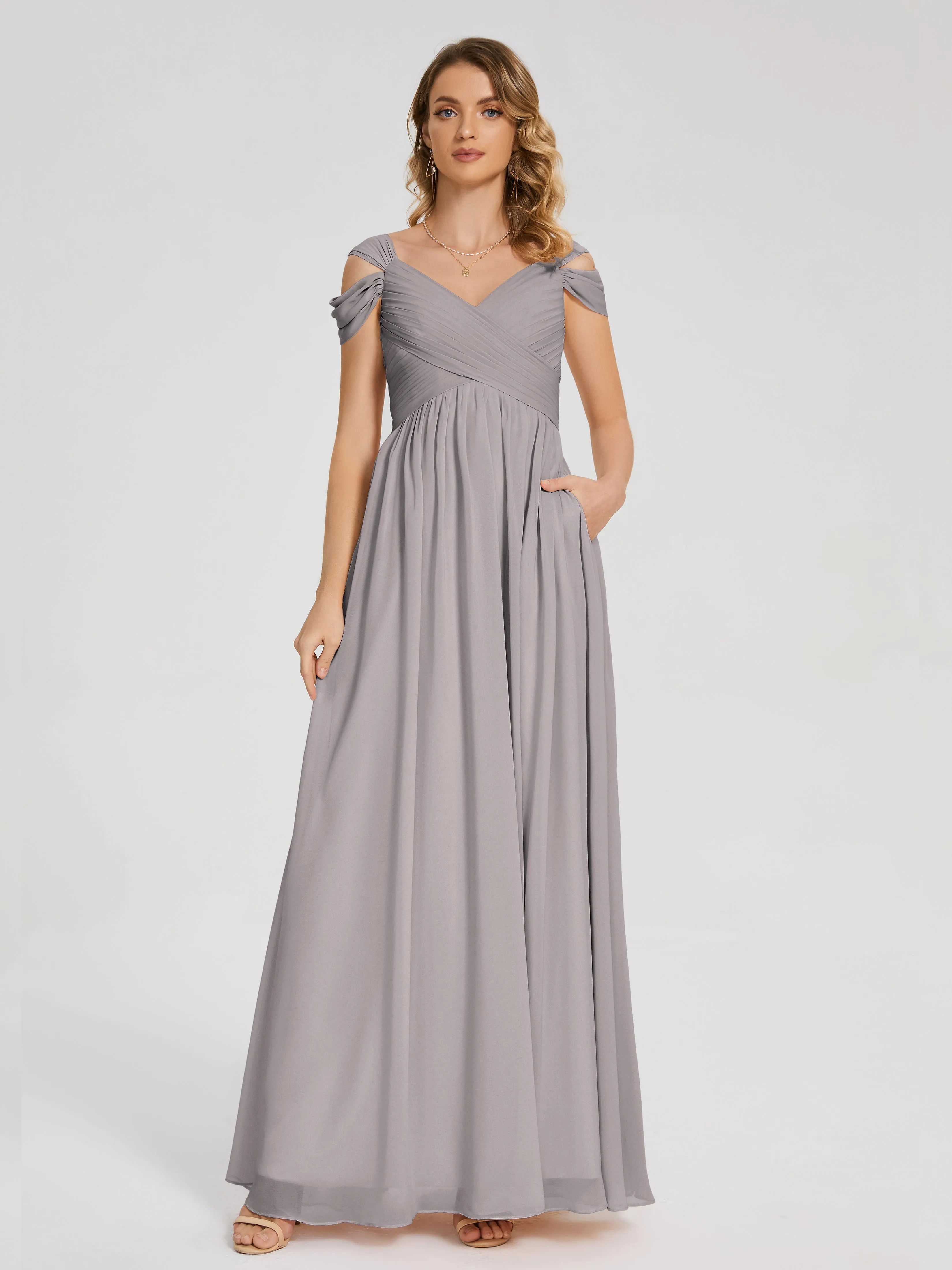 Trapeze V-Neck Chiffon Bridesmaid Dresses