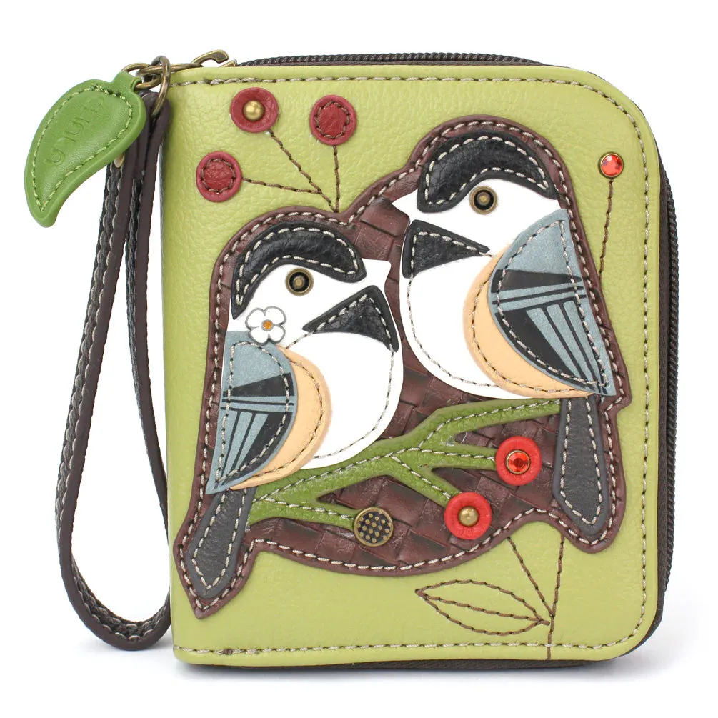 Green Chickadee Zip-Around Wallet