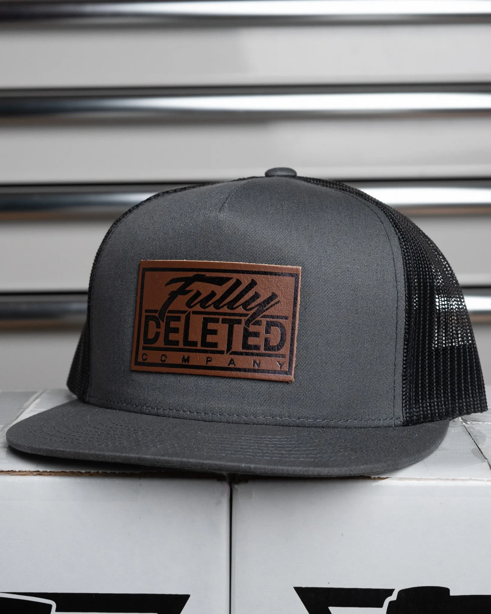 Grey Leather Snapback