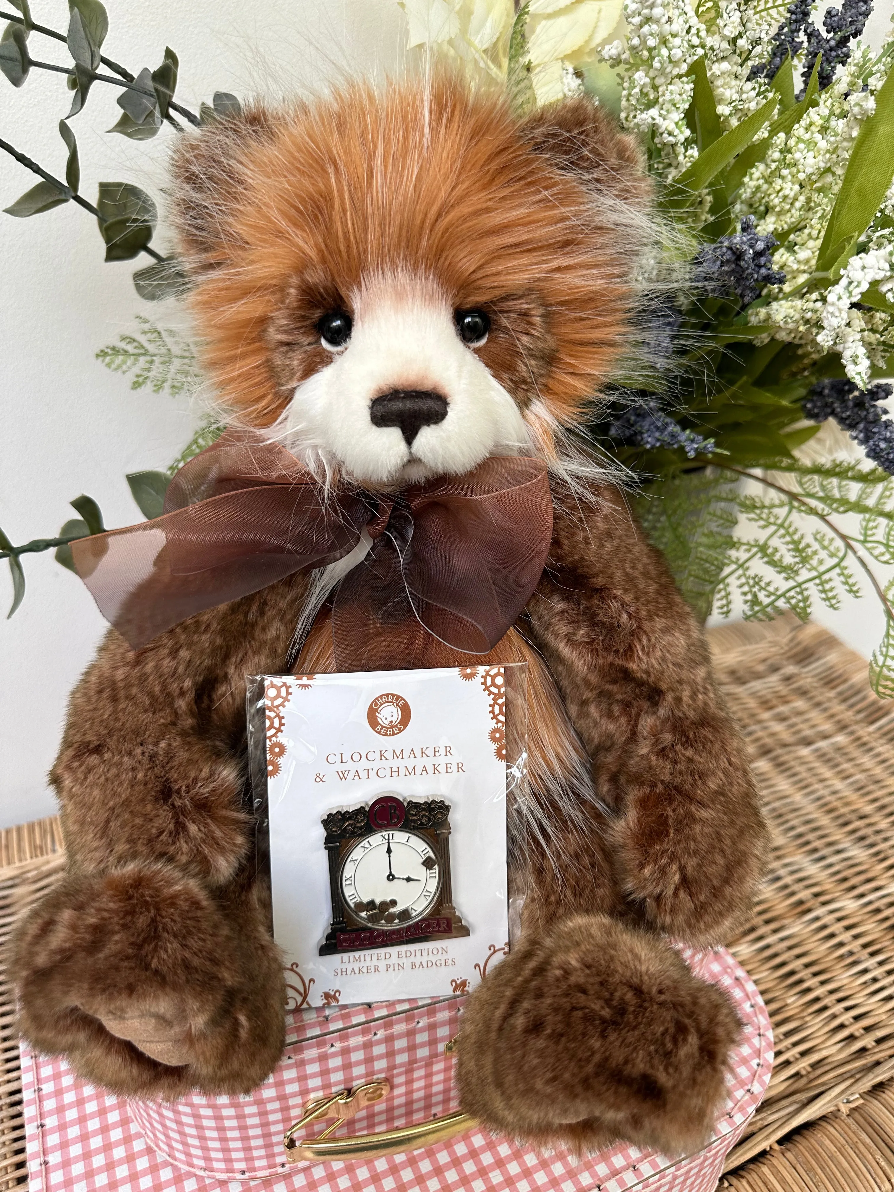 Charlie Bears Cuddle Time Teddy Bear with Pin Badge - Clockmaker Brand