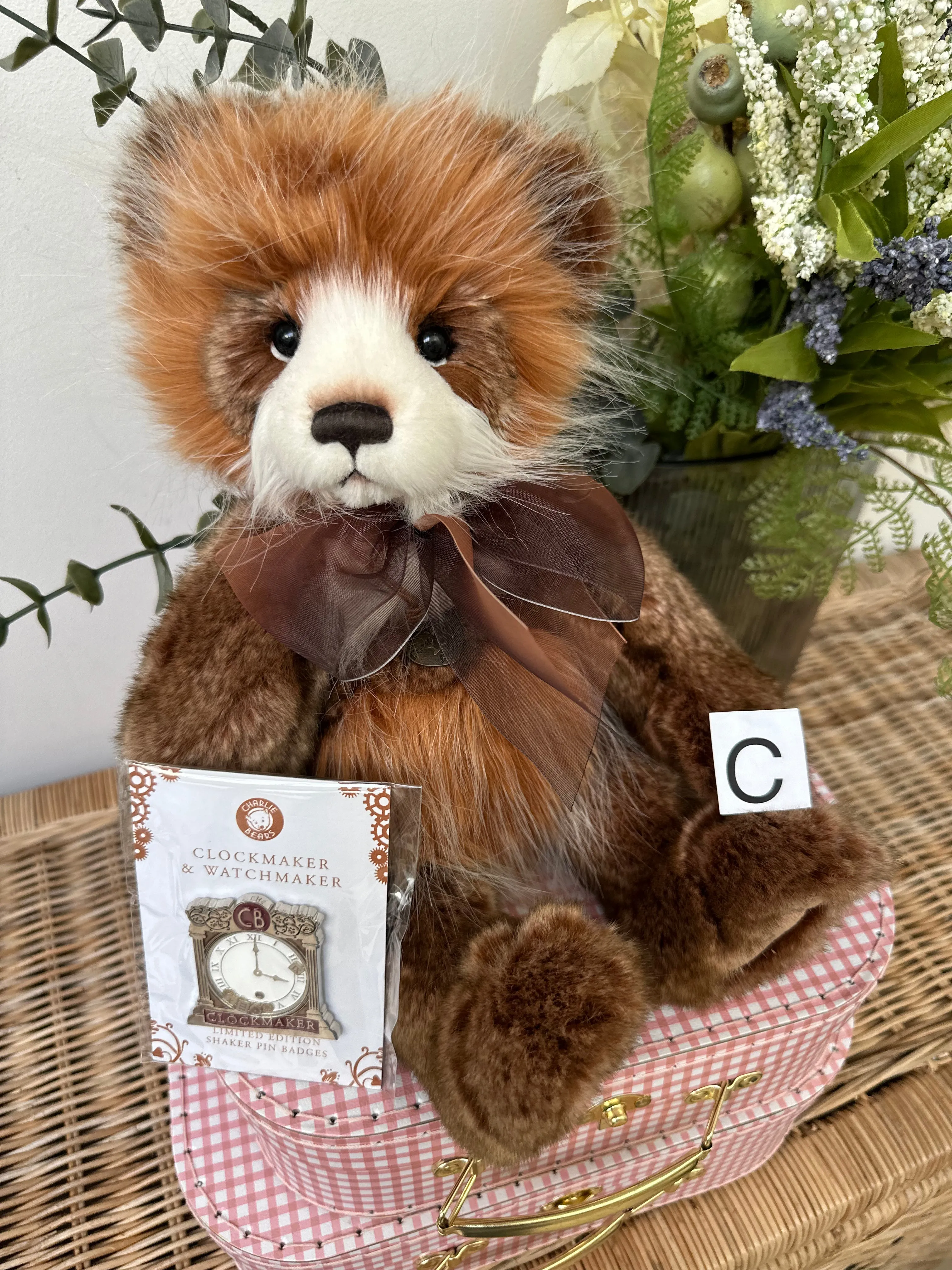 Charlie Bears Cuddle Time Teddy Bear with Pin Badge - Clockmaker Brand