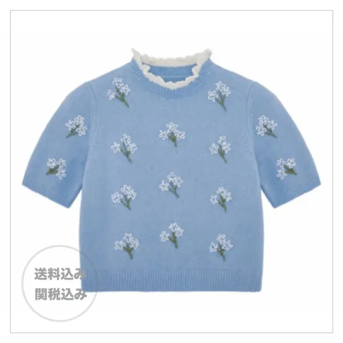 Floral Pattern Wool Crew Neck Top