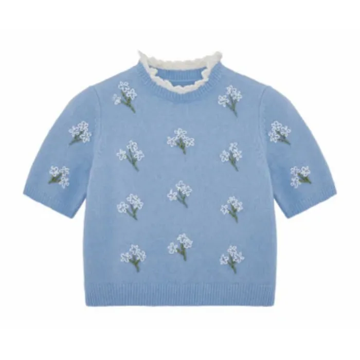 Floral Pattern Wool Crew Neck Top