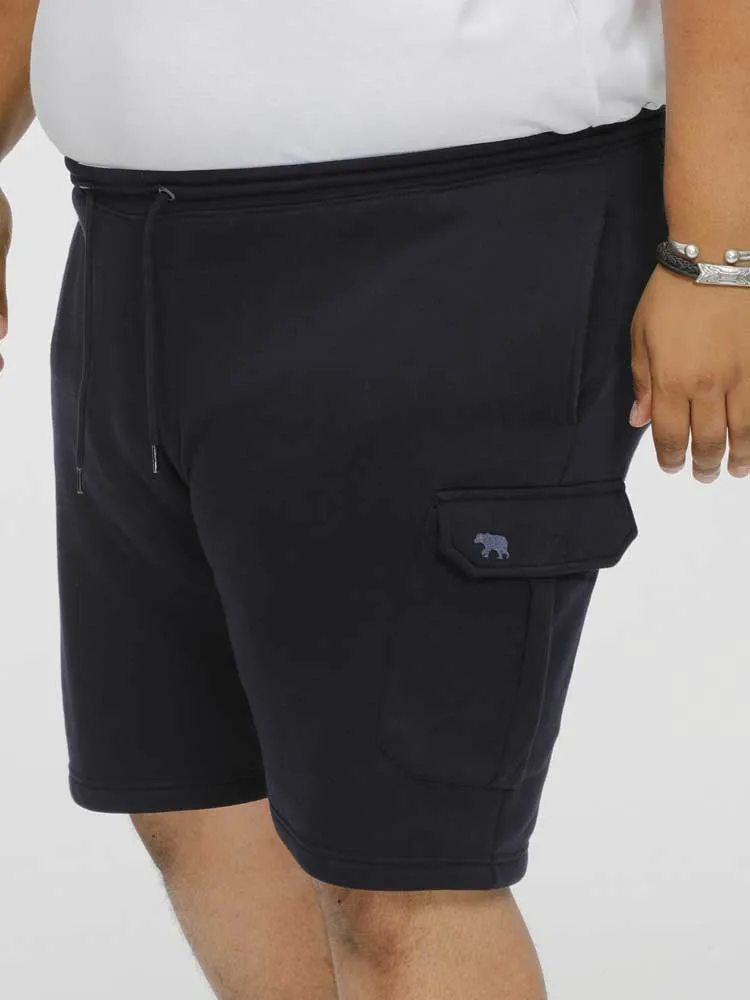 CYRUS 1 D555 Big Mens Navy Fleece Cargo Shorts With Elasticated Waist