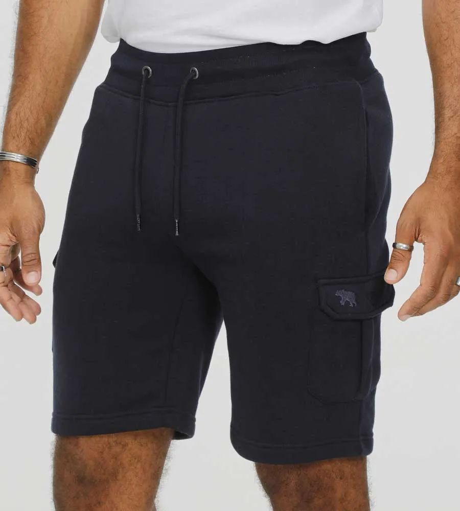 CYRUS 1 D555 Mens Navy Fleece Cargo Shorts With Elasticated Waist