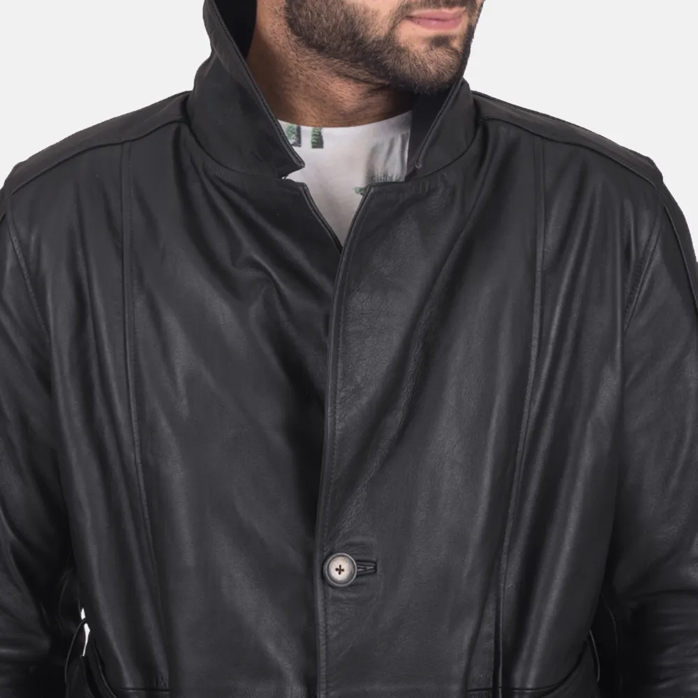 Horizon Leathers Black Leather Overcoat