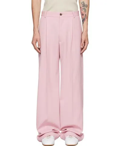 Pink Flared Wool Trousers by Dries Van Noten