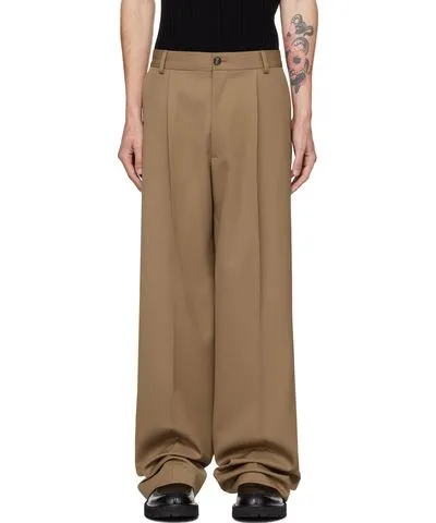 Dries Van Noten Tan Flared Wool Trousers