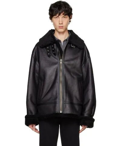 Black Loose-Fit Faux-Leather Jacket by Dunst