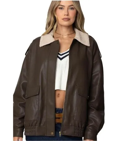 Edikted Ann Oversized Faux Leather Jacket for Women