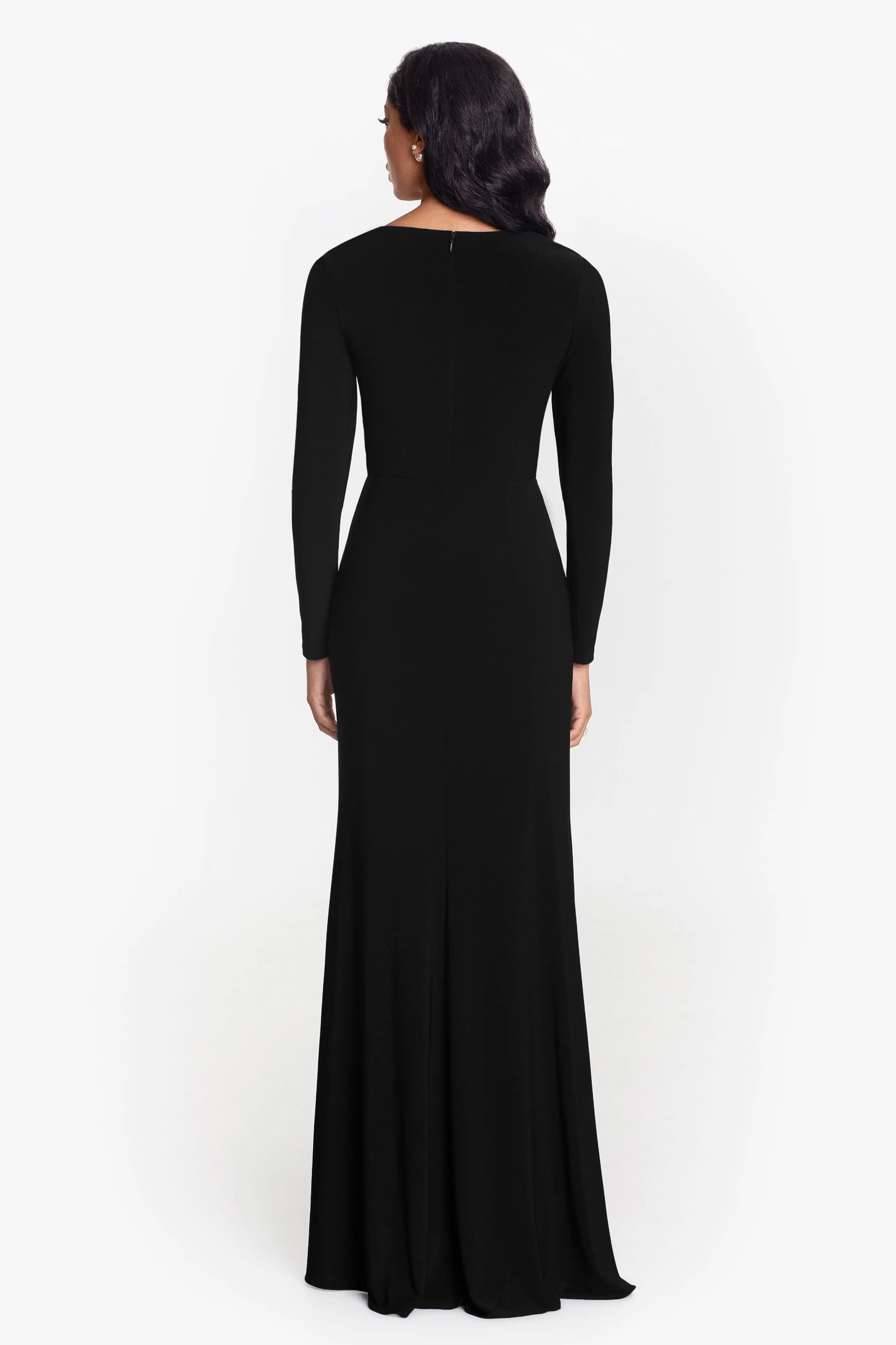 Long Sleeve Side Ruffled Slit Gown Manhattan Top