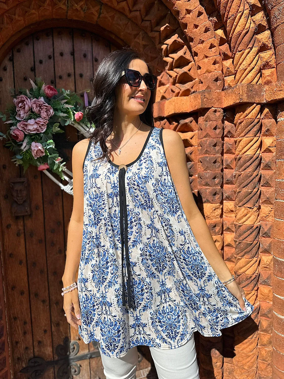 Blue Gold Paisley Vest Top Ellie