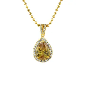 Pear Cut Gold Bling Pendant with Faux Canary Diamond