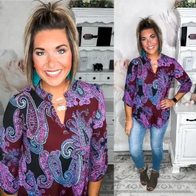 Maroon Paisley Figure It Out Top