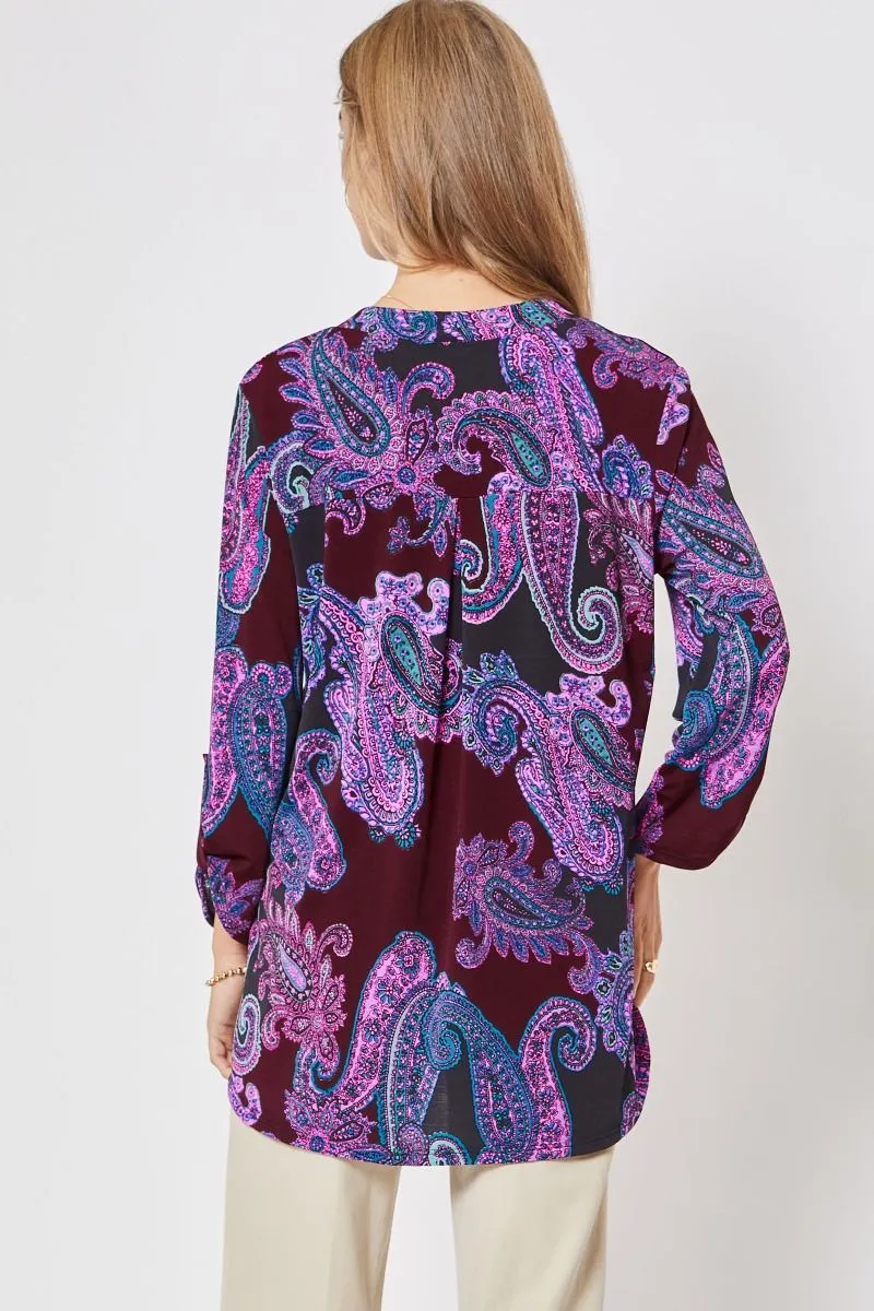 Maroon Paisley Figure It Out Top