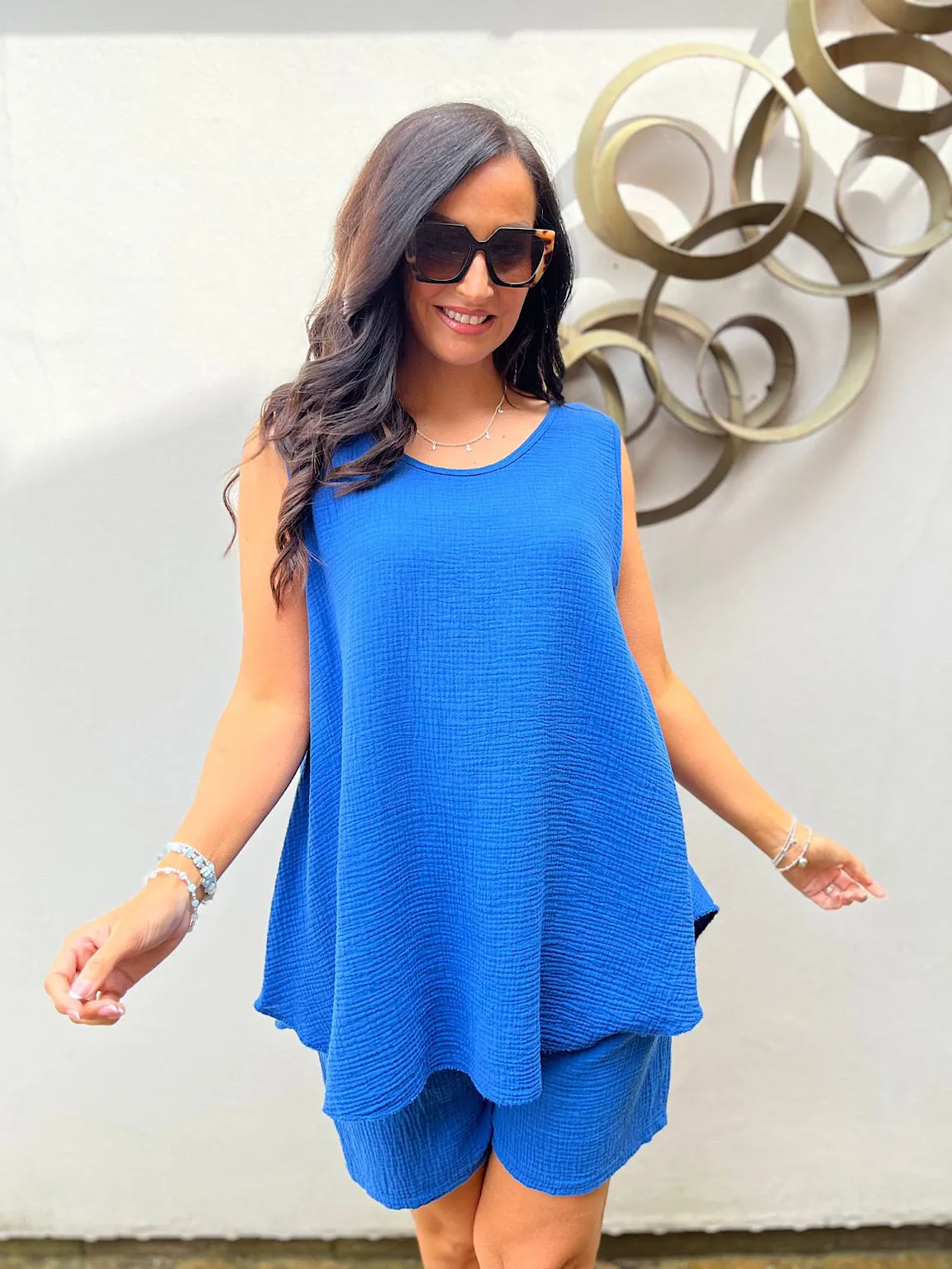 Royal Blue Cotton Vest Top Fran