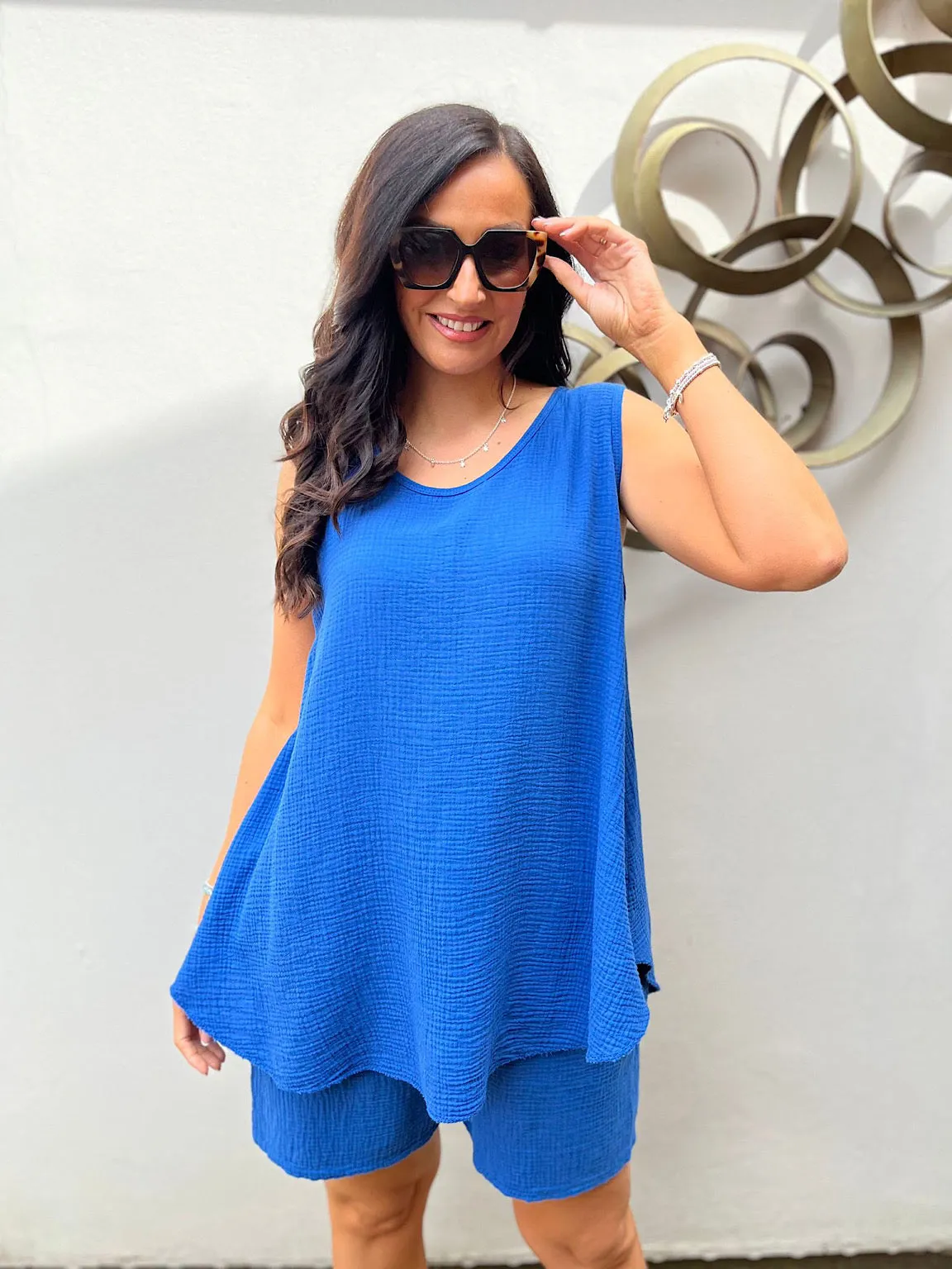 Royal Blue Cotton Vest Top Fran