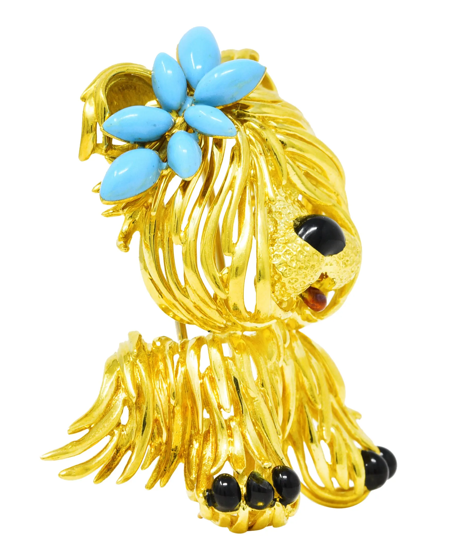 Vintage French Maltese Dog Brooch in 18 Karat Yellow Gold by Fred Paris Enamel