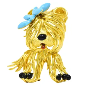 Vintage French Maltese Dog Brooch in 18 Karat Yellow Gold by Fred Paris Enamel