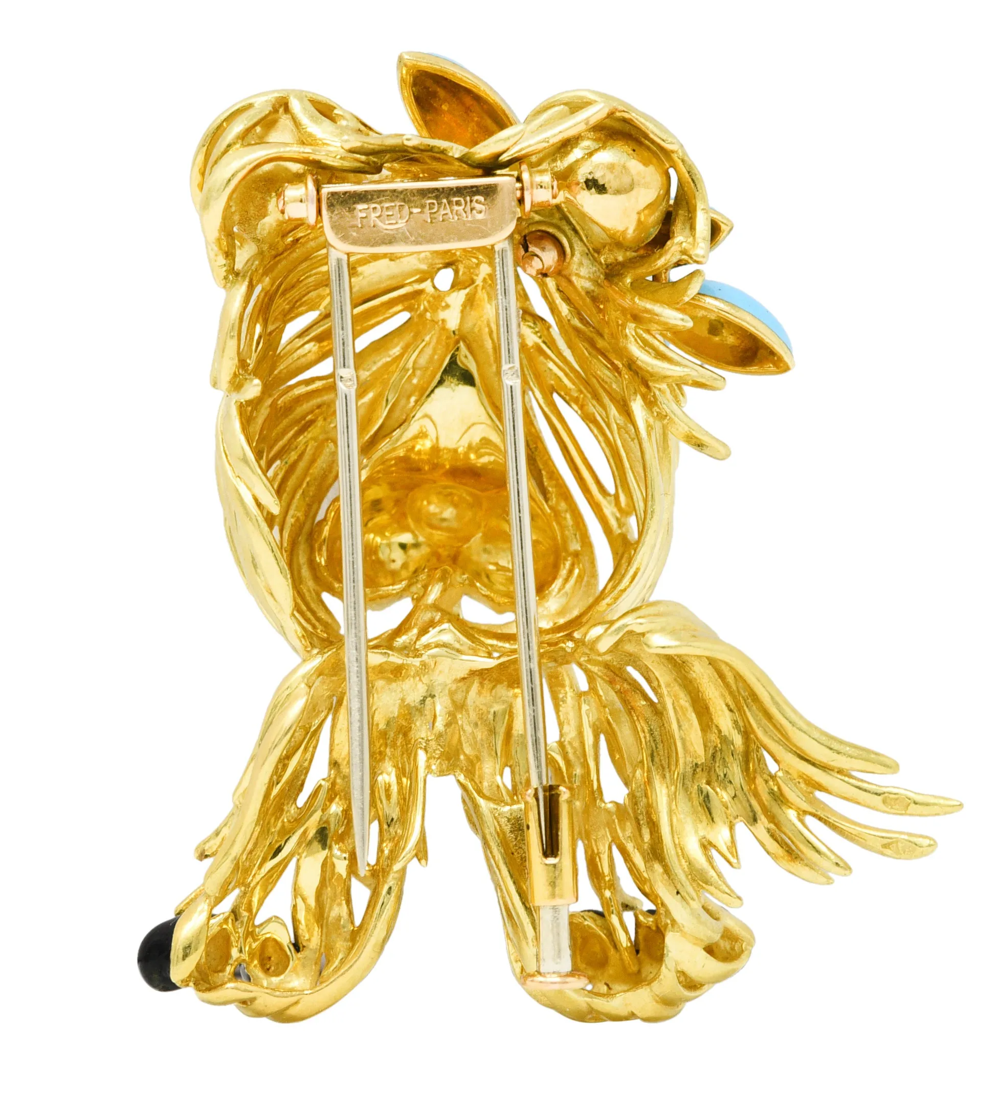 Vintage French Maltese Dog Brooch in 18 Karat Yellow Gold by Fred Paris Enamel