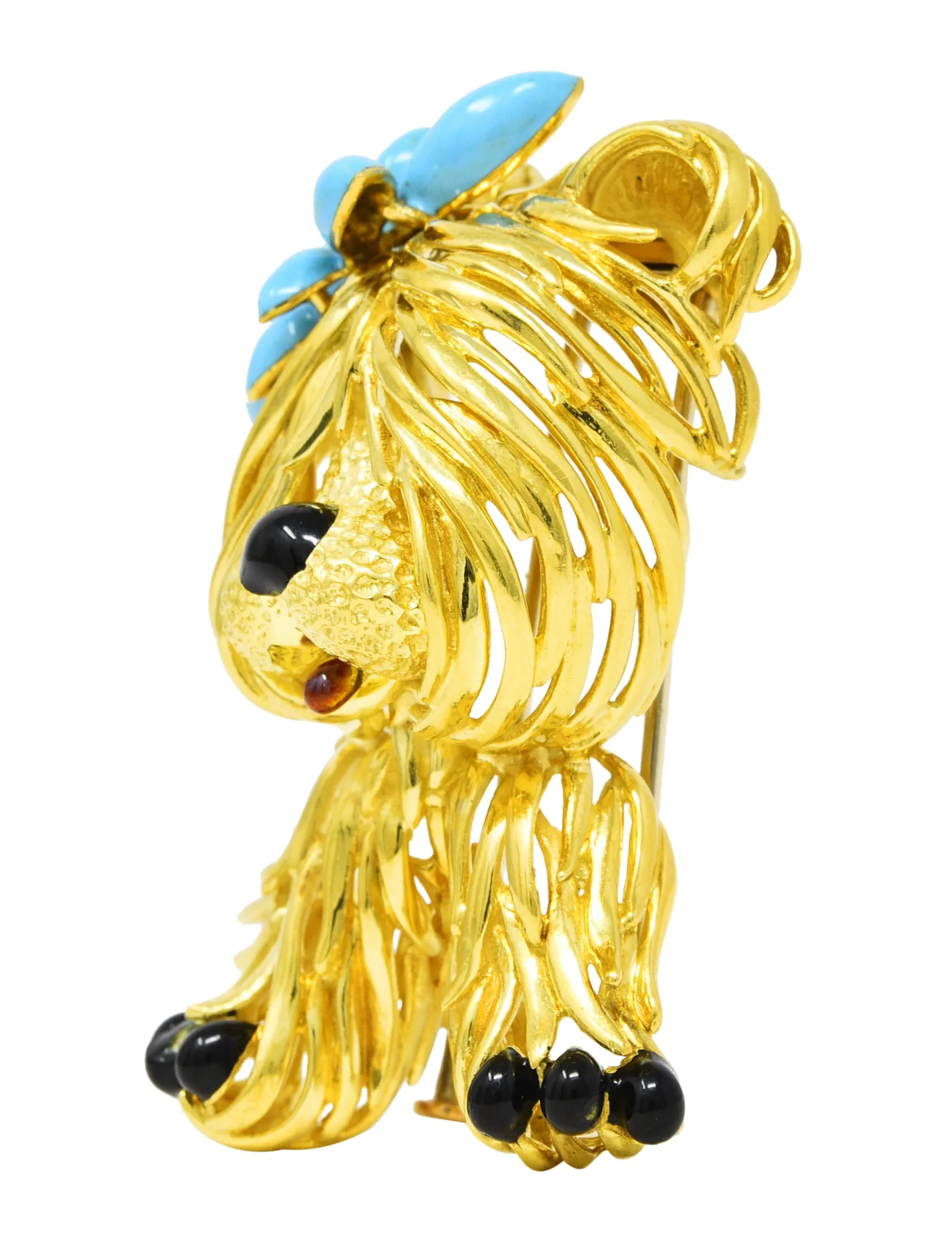 Vintage French Maltese Dog Brooch in 18 Karat Yellow Gold by Fred Paris Enamel